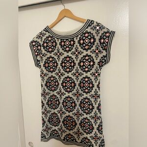 Alice + Olivia Embroidered Tunic in Cream Black and Tangerine